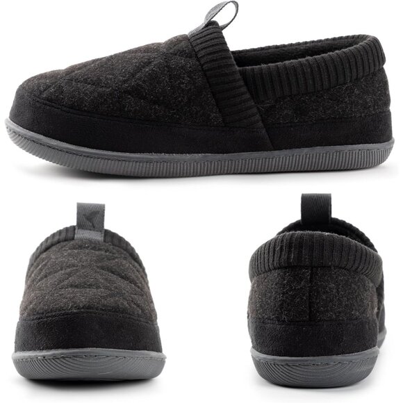 Women's Closed Back Knit Cuff Warm Lining Memory Foam Sole Black Slippers Boot - Picture 2 of 6